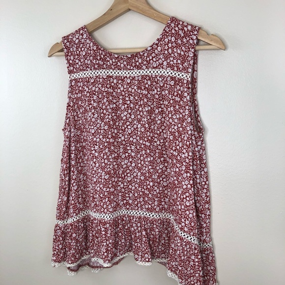 Anthropologie Maeve red floral split back sleeveless top size medium - Picture 7 of 12